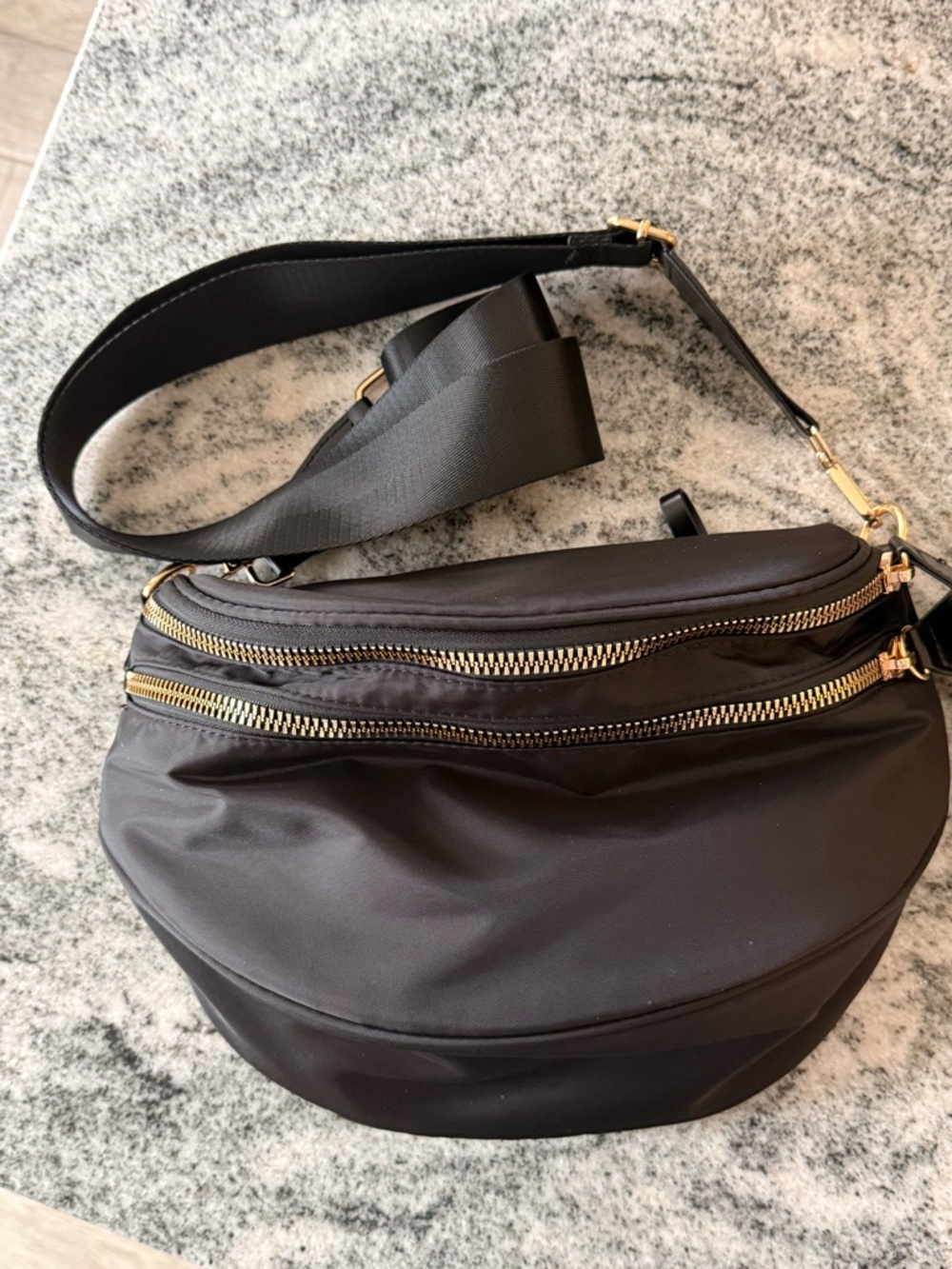 Viral Emmafy Black Nylon Double-Zip Crossbody Bum Bag